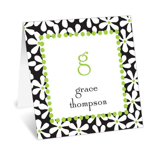 Black and Lime Fun Daisies Folded Enclosure Cards